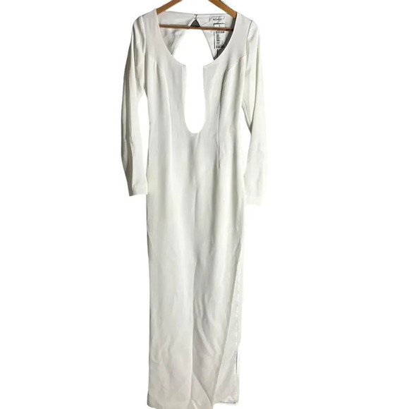 Monot Cutout Open Back Crepe Gown Off White Size 6 - Picture 7 of 11